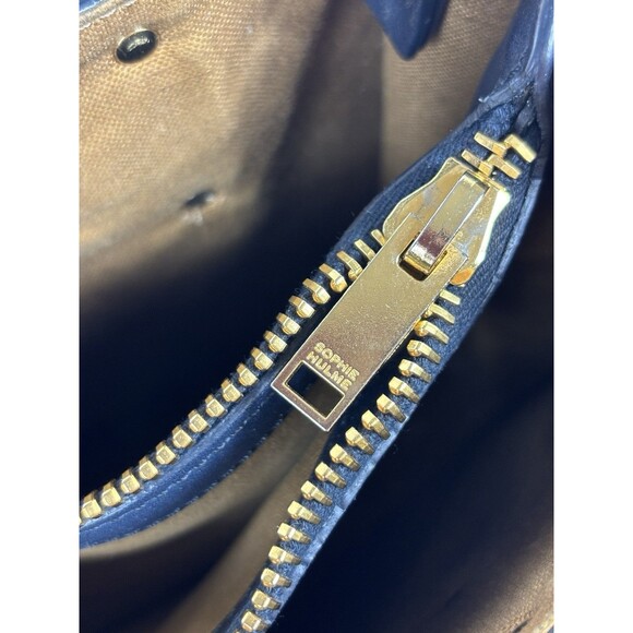 Sophie Hulme Albion Tote Bag Navy Blue Leather Top Handle Shoulder Strap - Picture 7 of 14